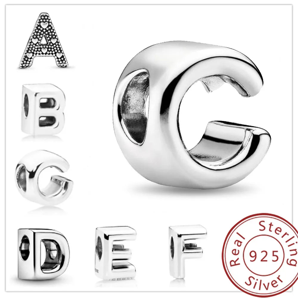 Charm letras alfabeto A-Z plata 925 – Abalorios clásicos para pulsera tipo Pandora mujer