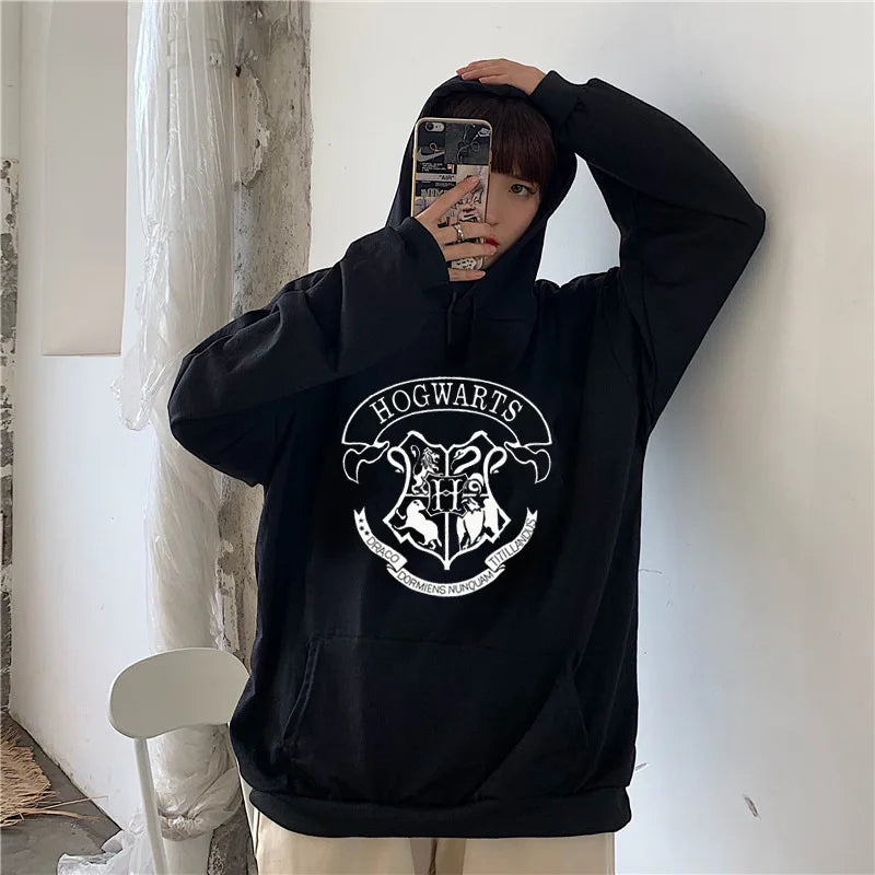 Hoodie Oversize Hogwarts | Sudadera Y2K Estampada Harry Potter Otoño Invierno