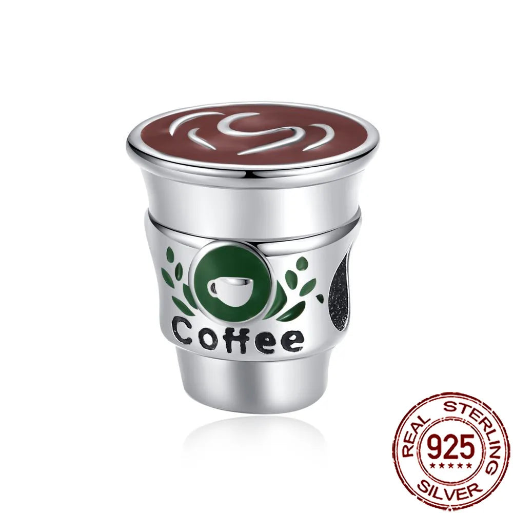 Charm Comida Divertida en Plata 925 – Café, Pastel, Frutas, Hamburguesa y Papas | Compatible Pandora 2025