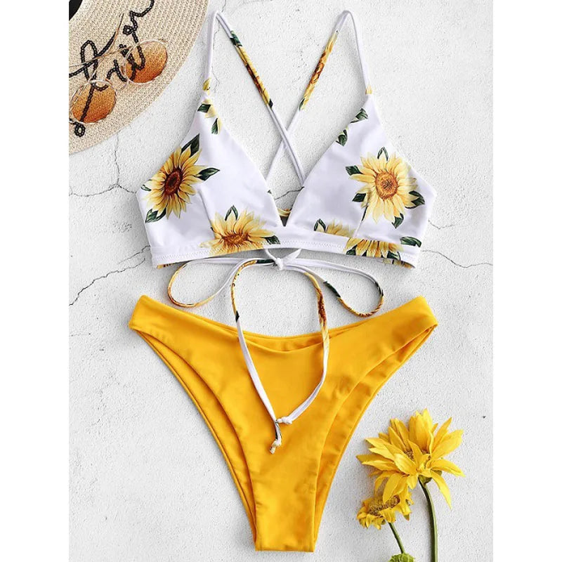 Bikini Mujer Girasol 2025 | Push Up Sexy con Estampado Floral Swimwear