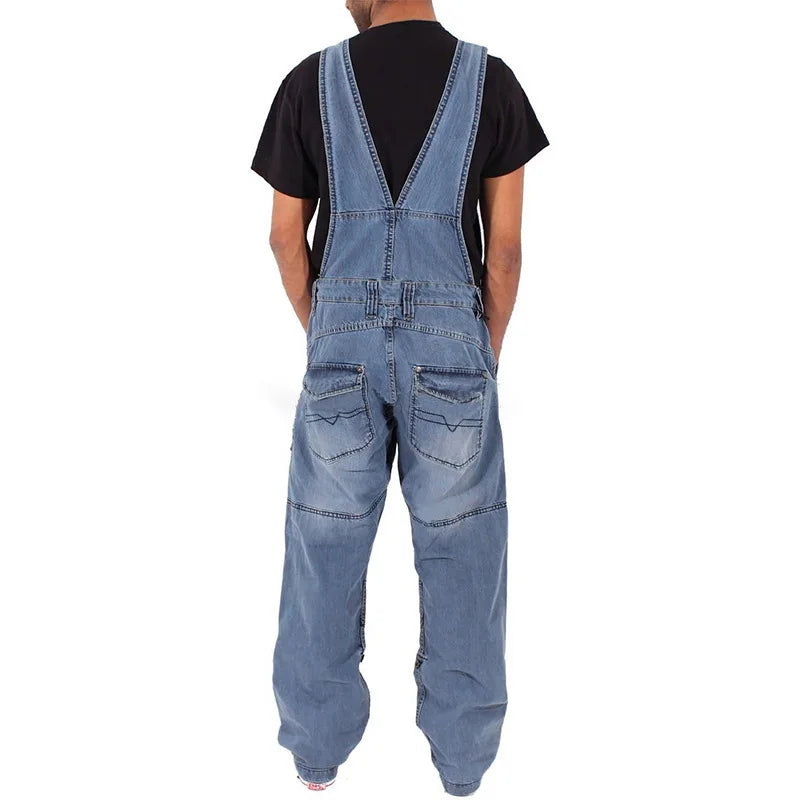 Overol Denim para Hombre – Jumpsuit Baggy con Tirantes y Múltiples Bolsillos Oversize Cintura Media Lavado Casual 2025