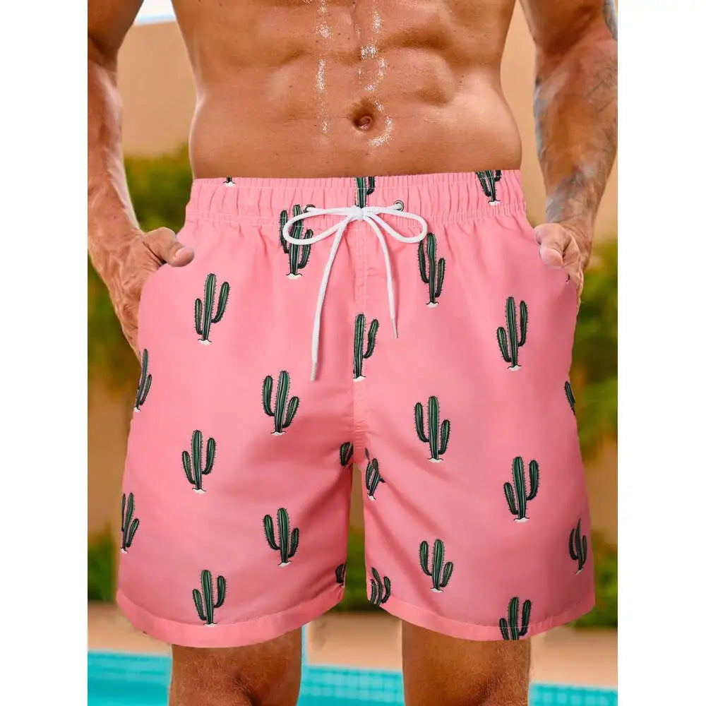 Shorts de Playa para Hombre 2025 con Forro de Malla y Estampado 3D de Plantas – Bañador Transpirable y Secado Rápido