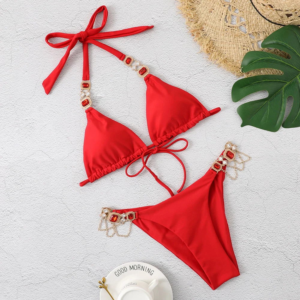 Bikini Sexy Mujer 2025 | Push-Up con Rhinestones Playa y Piscina