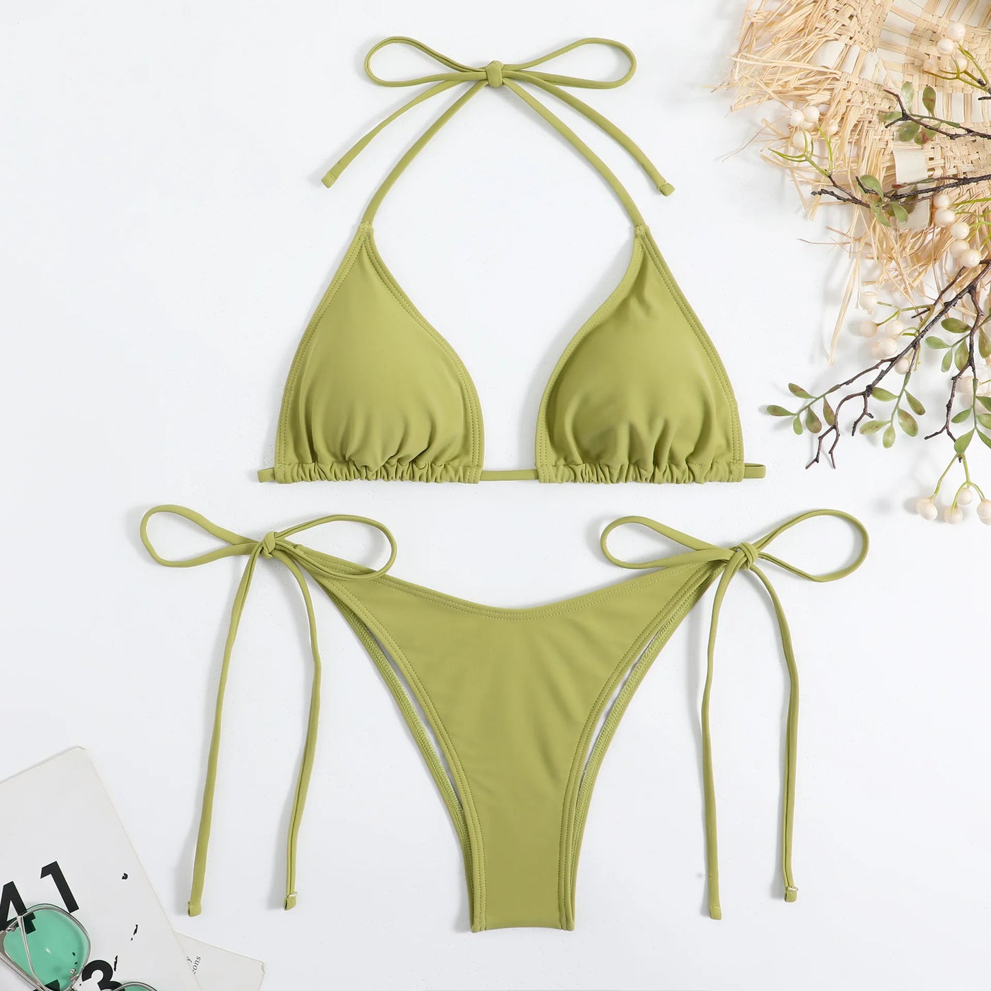 Bikini Micro Mujer 2025 | Halter Thong Lace-Up Playa y Piscina