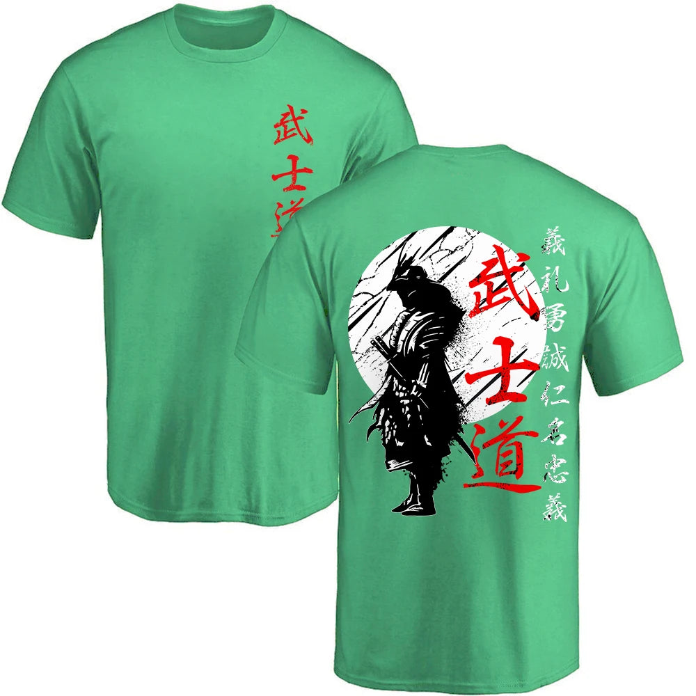 Camiseta Oversize “Japan Samurai Spirit” – T-shirt Estilo Japonés, Estampado Trasero, 100% Algodón, Casual y Regalo para Hombre