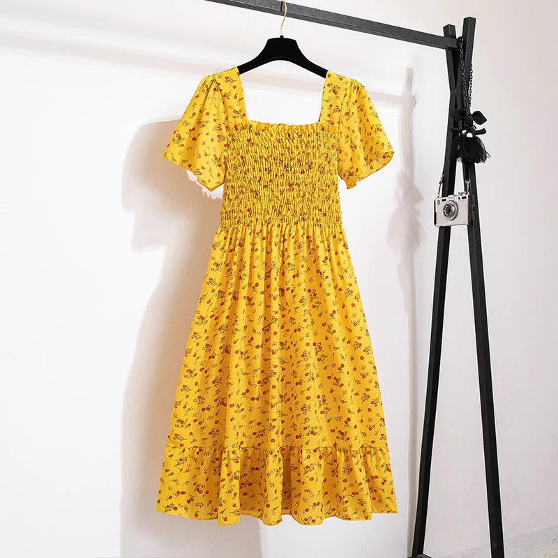 Vestido Midi Chiffon Mujer | Vestido Floral con Cintura Elástica y Espalda Descubierta Verano Primavera