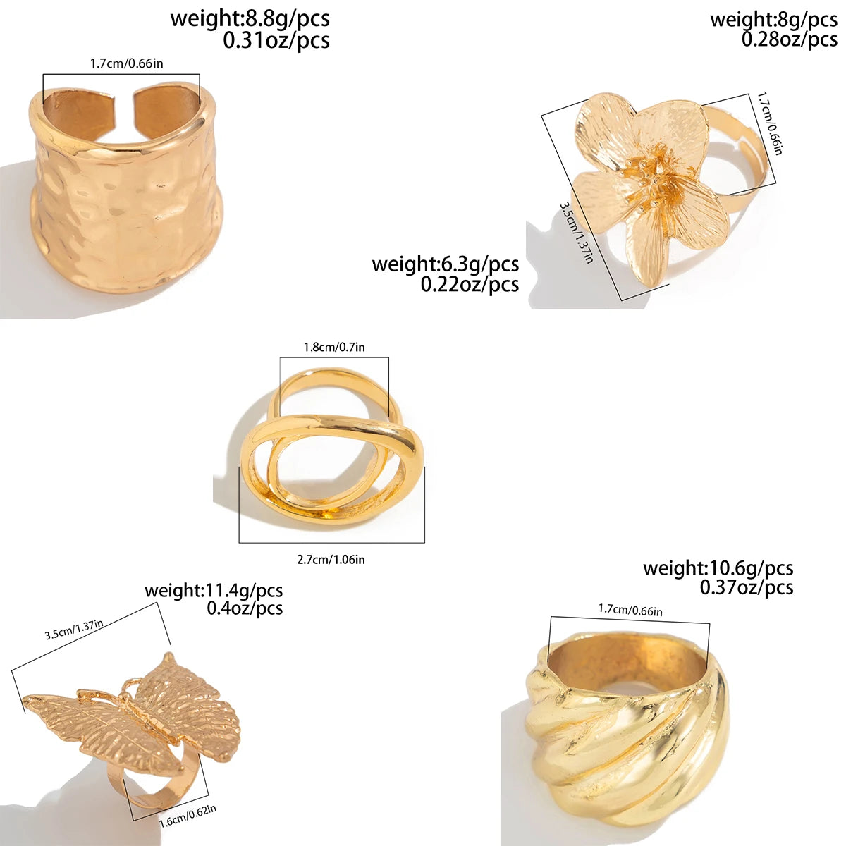 Anillo Boho Ajustable para Mujer – Diseño Creativo de Mariposas y Flores, Joyería de Moda 2025 Dorada o Plateada