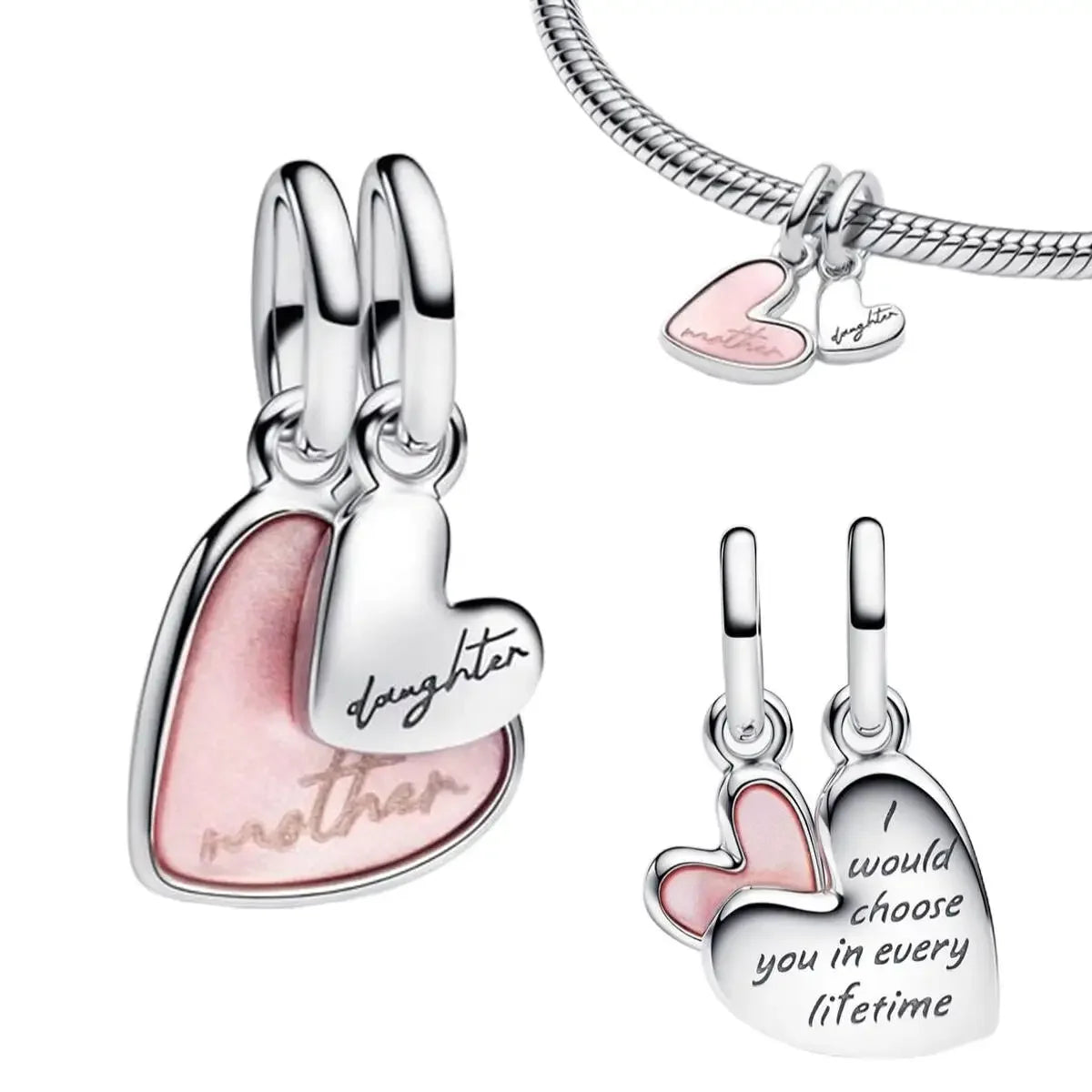 Charm Plata 925 Colgante Rosa Mariposa Corazón Flor Pájaro | Dije Para Pulsera Pandora Compatible