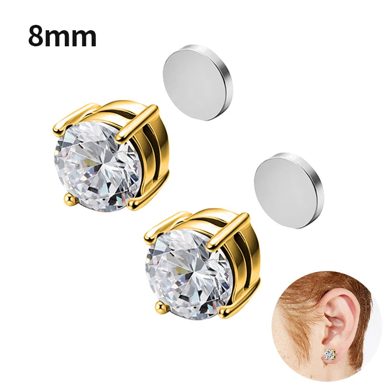 1 Par de Pendientes Magnéticos de Cristal | Clip sin Perforación | Aros Falsos Unisex para Hombre y Mujer | Joyería de Moda Regalo