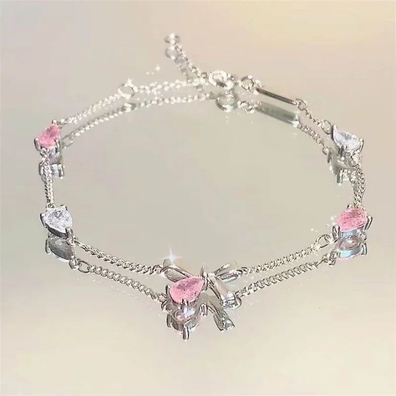 Pulsera Flor de Cerezo con Cristales Rosas – Joyería Dulce y Elegante para Mujer, Estilo Egirl de Fiesta