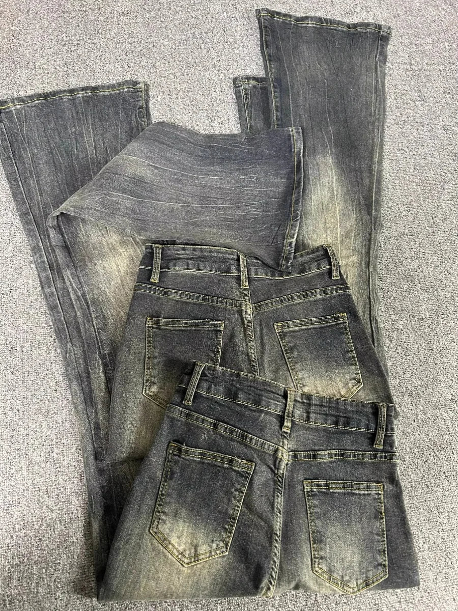 Jeans Acampanados Oversize Mujer | Pantalón Vaquero Tiro Alto Negro Gris Vintage