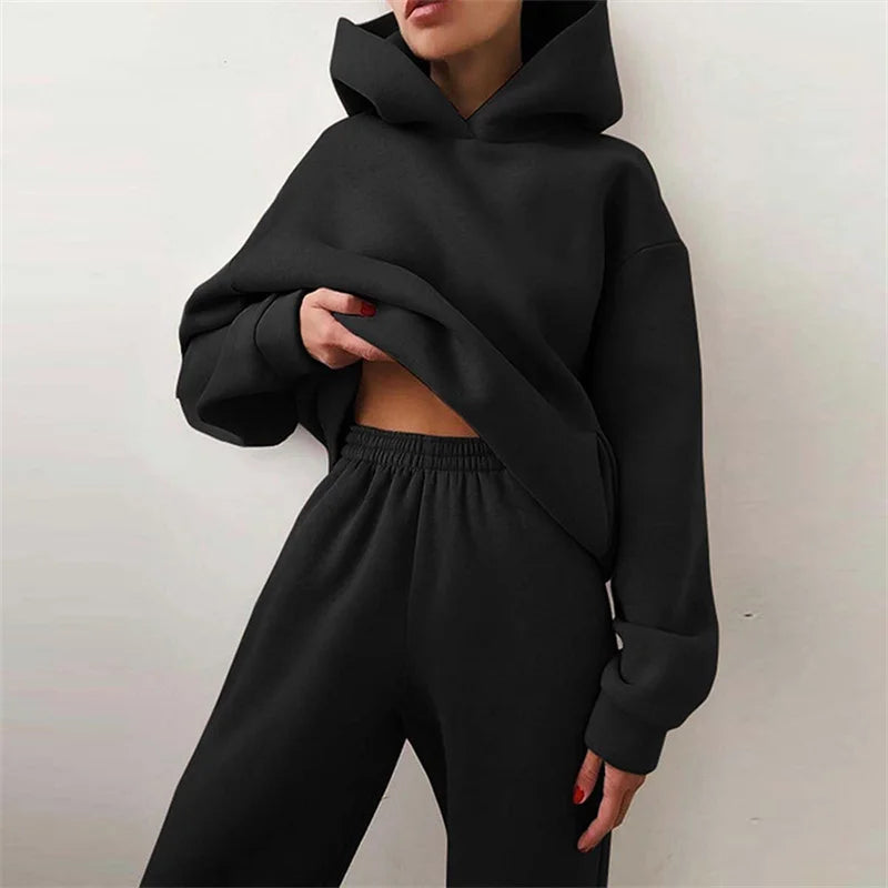 Conjunto Deportivo Mujer 2 Piezas | Sudadera Hoodie Oversize + Pantalón Largo Casual Otoño Invierno