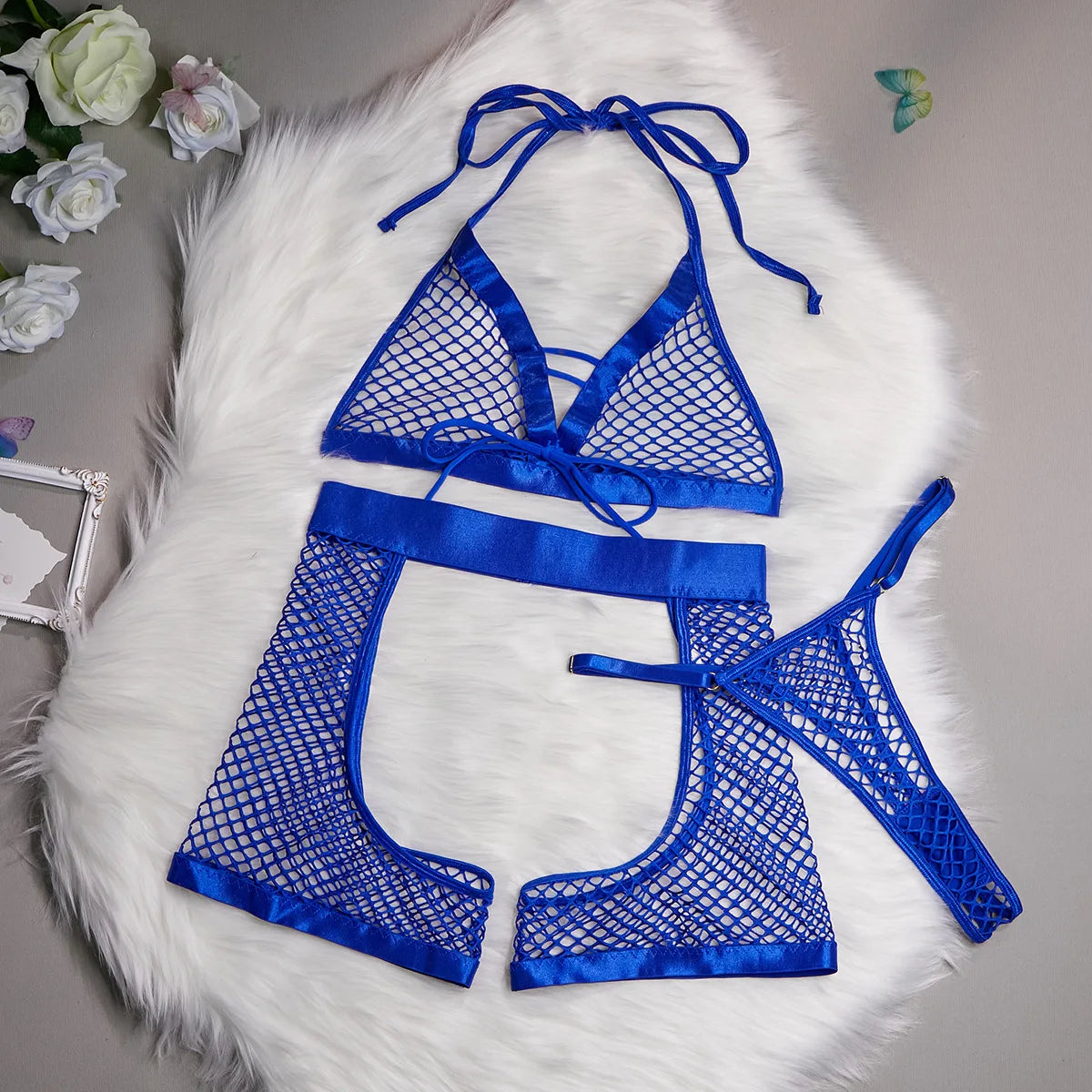 Bikini Mujer 2025 | Conjunto de Tres Piezas Sexy de Malla Transparente