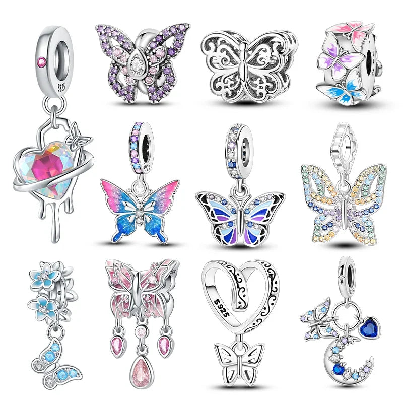Charm Mariposa Colorida en Plata 925 con Circonitas – Beads Brillantes Compatibles Pandora Mujer Joyería DIY