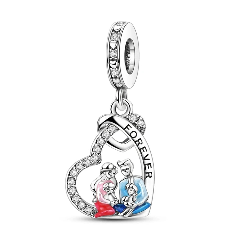 Charm Corazón Mamá e Hija en Plata 925 – Colgante Clásico para Pulseras Tipo Pandora, Regalo Día de la Madre