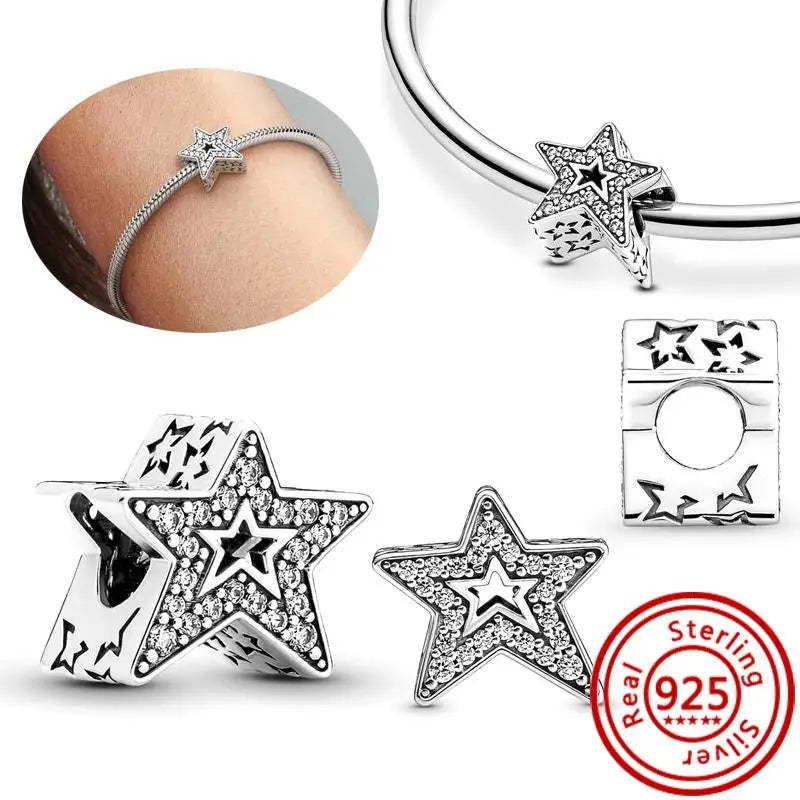 Charm Espacio y Galaxia en Plata 925 – Abalorios Astronauta, Planeta y Estrellas para Pulsera Original Mujer