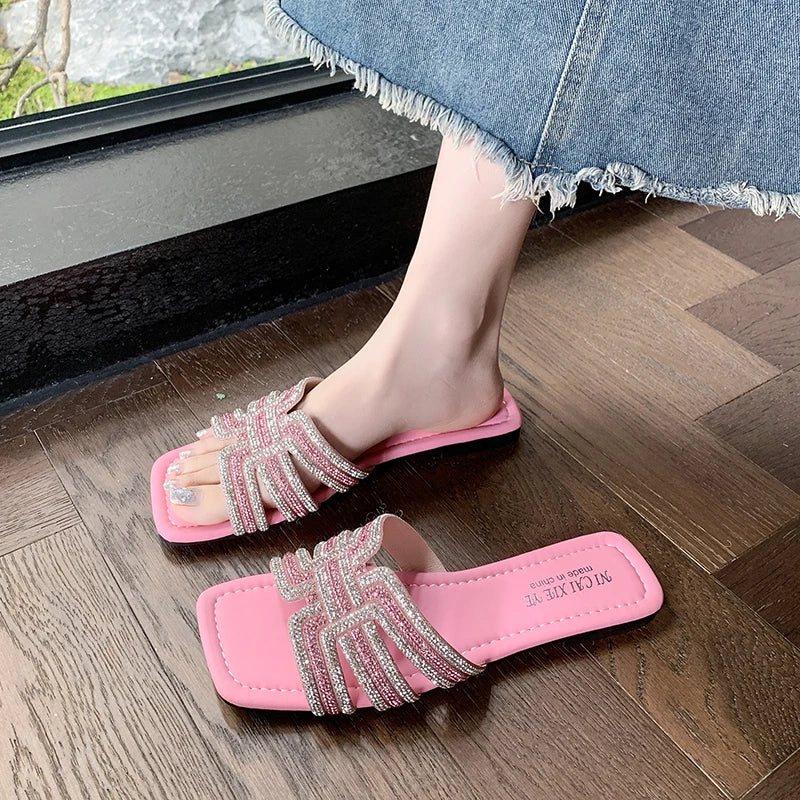 Sandalias Mujer 2025 | Slippers de Verano con Rhinestones y Tacón Plano