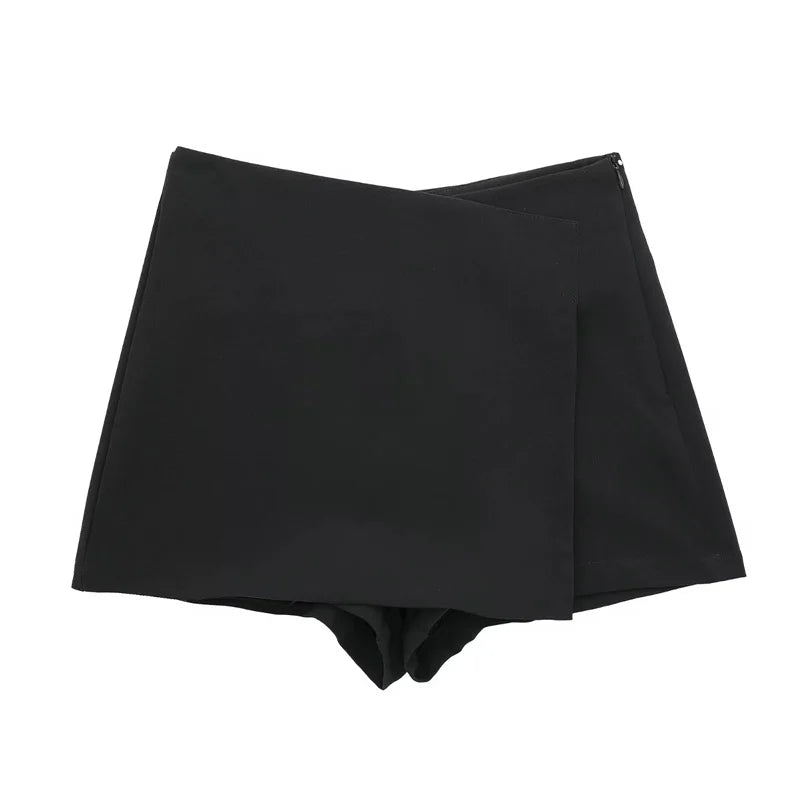 Skort Asimétrico Mujer 2025 | Falda Pantalón Negra Tiro Alto Casual Verano
