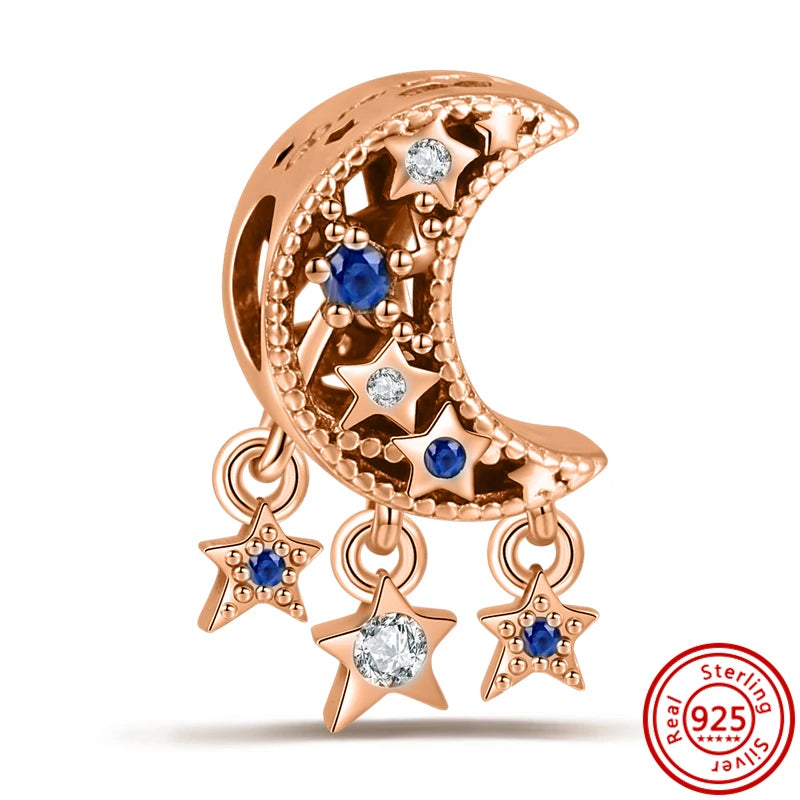 Charm universo plata 925 – Luna, sol, planeta, cohete y pluma de ángel para pulseras tipo Pandora, joyería DIY celestial