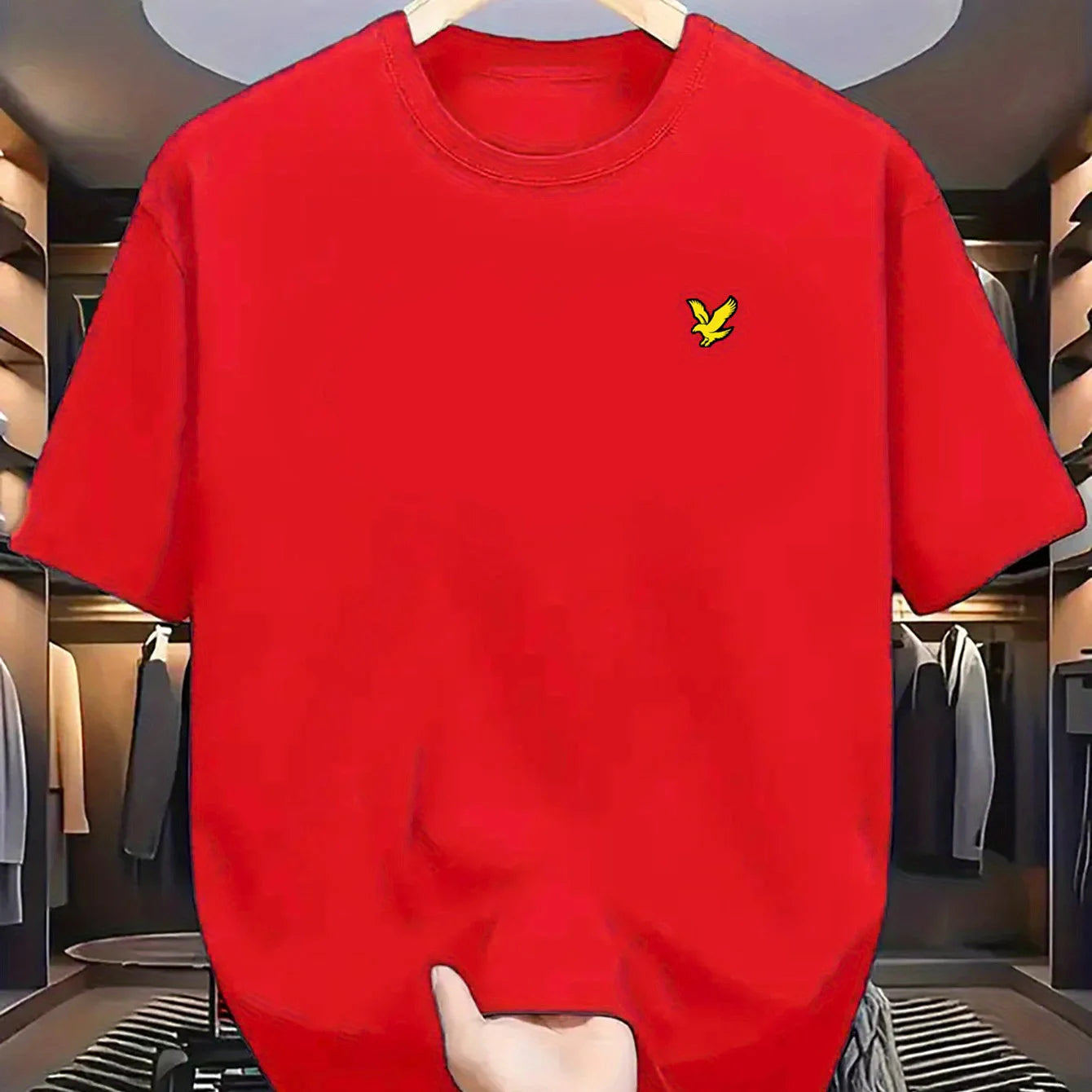 Camiseta Hombre Verano 100% Algodón | Casual Deportivo Oversized | Estampado Águila Manga Corta Cuello Redondo