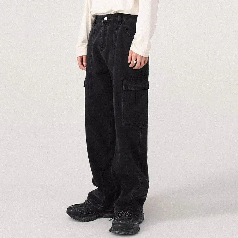 Jeans Cargo Baggy Oversize Hombre | Pantalones Vaqueros Streetwear Hip Hop Harajuku Pierna Recta Negro Azul