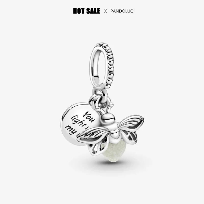 Charm camaleón y luciérnaga que brilla en la oscuridad – Plata 925 para pulsera tipo Pandora, joyería DIY única