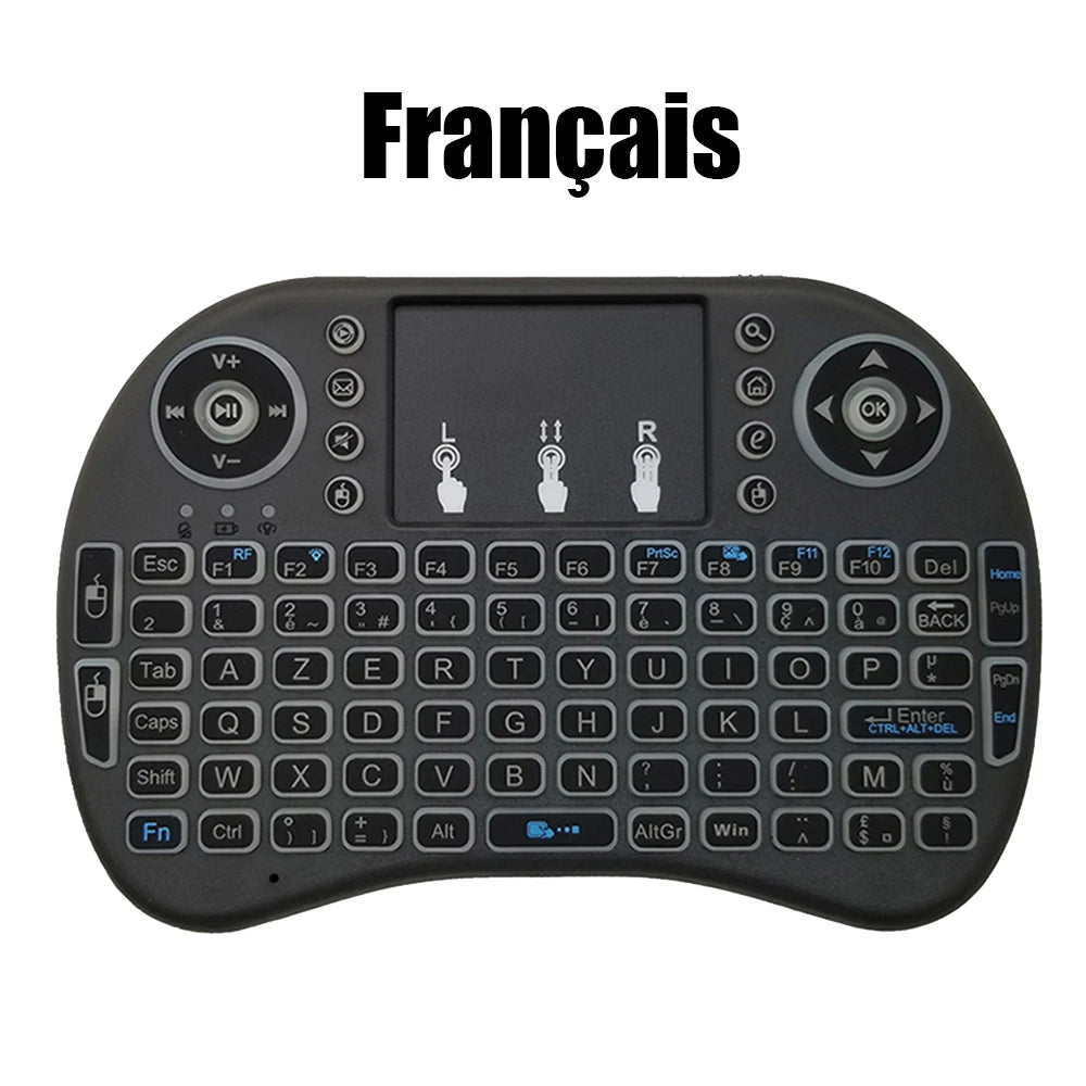 Mini Teclado Inalámbrico 2.4G con Touchpad y Retroiluminación – Air Mouse i8 Español Francés Ruso Árabe para PC, Smart TV, Android TV Box
