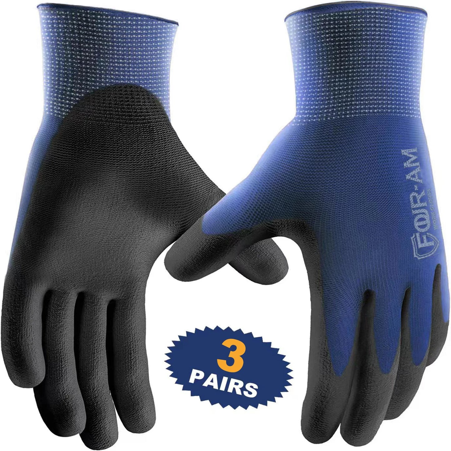 3 Pares de guantes de trabajo ultra finos – Recubrimiento PU, agarre superior, seguridad y comodidad con puño tejido