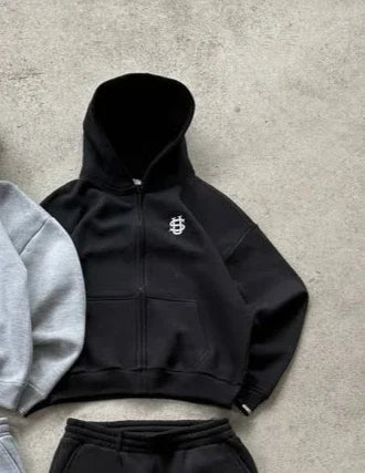 Conjunto Hoodie y Pantalones Y2K con Cremallera – Sudadera Oversize con Bordado de Letras Unisex, Moda Harajuku Retro 2 Piezas