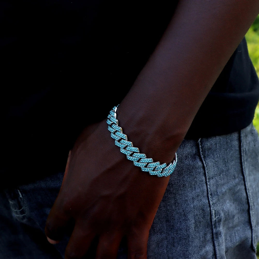 Pulsera Cuban Chain Iced Prong 14mm – Rhinestones Brillantes para Hombre y Mujer