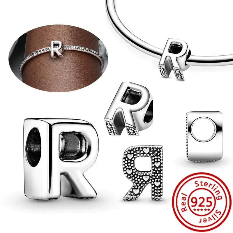 Charm Letras A–Z Plata 925 | Alfabeto Completo | Compatible Pandora Pulseras DIY