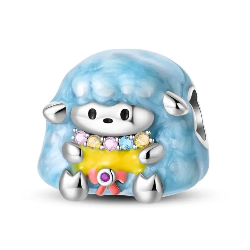 Charm Mascotas y Animales en Plata 925 – Gatito, Perrito y Oveja con Circonitas de Colores | Compatible Pulsera Pandora