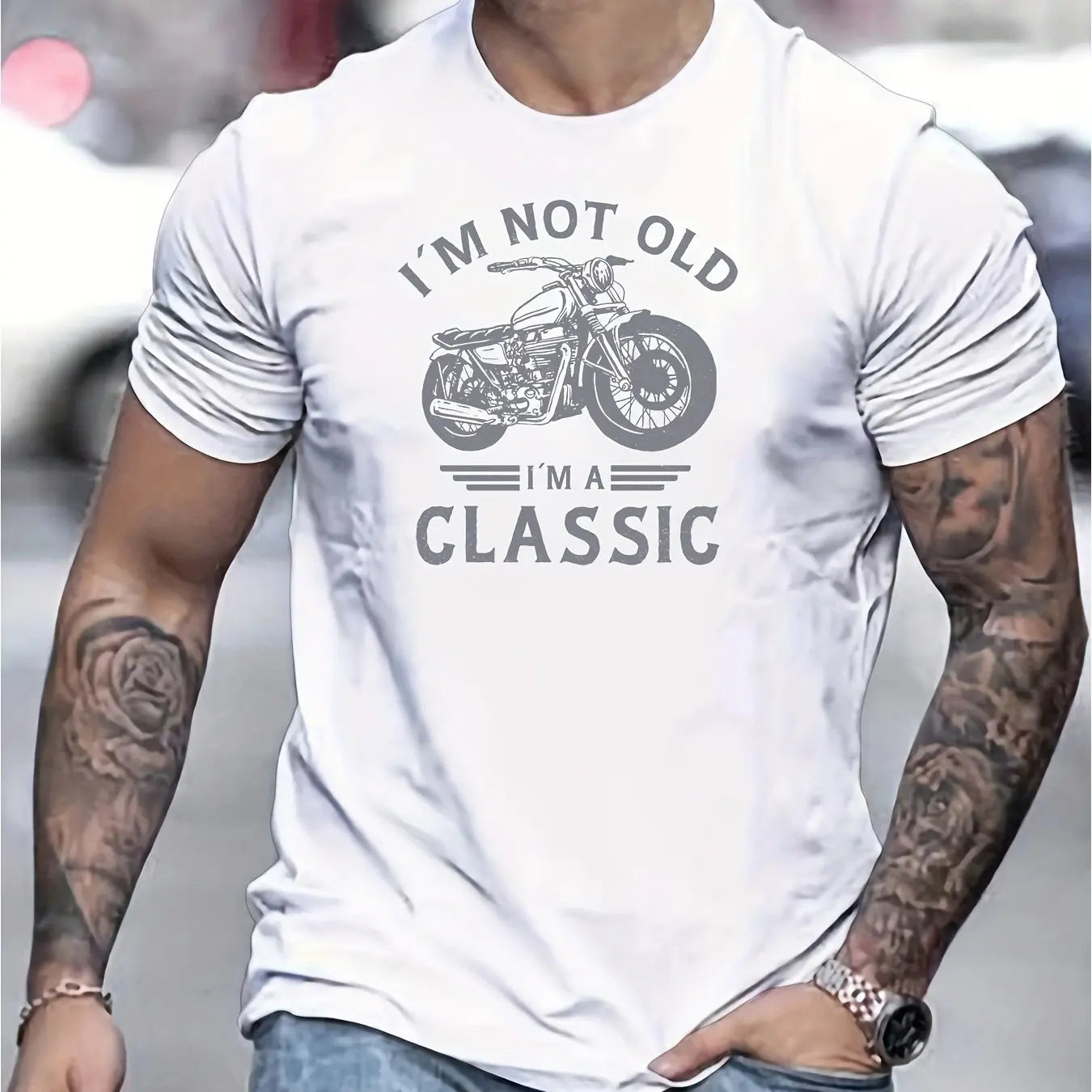 Camiseta Oversize de Verano 100% Algodón para Hombre | Estilo Motociclista con Estampado Clásico y Cuello Redondo