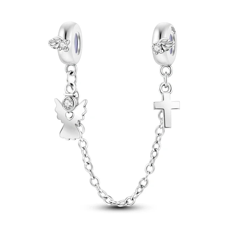 Charm de seguridad en plata 925 – Serie copo de nieve, luna, estrella, corazón y moño para pulseras tipo Pandora