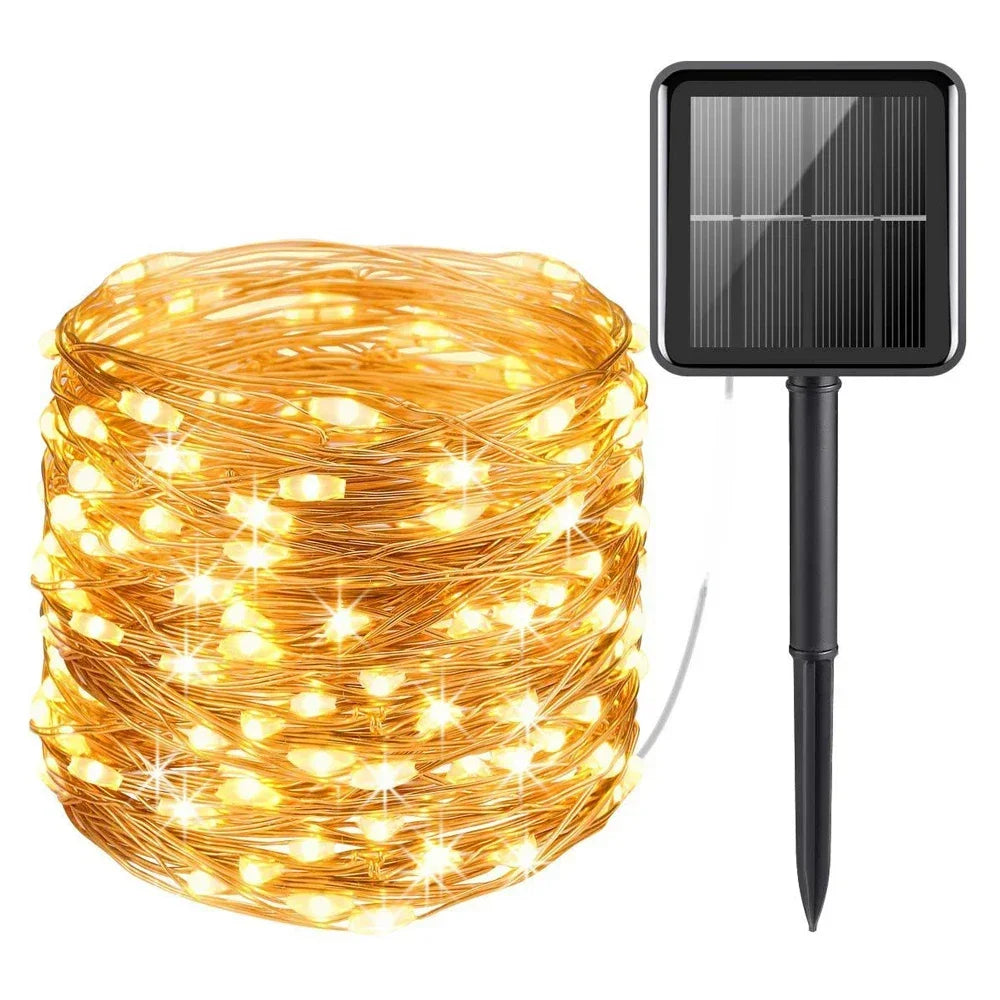 Guirnalda Solar LED Exterior Impermeable – 50/100/200/300 Luces para Jardín, Navidad y Fiestas