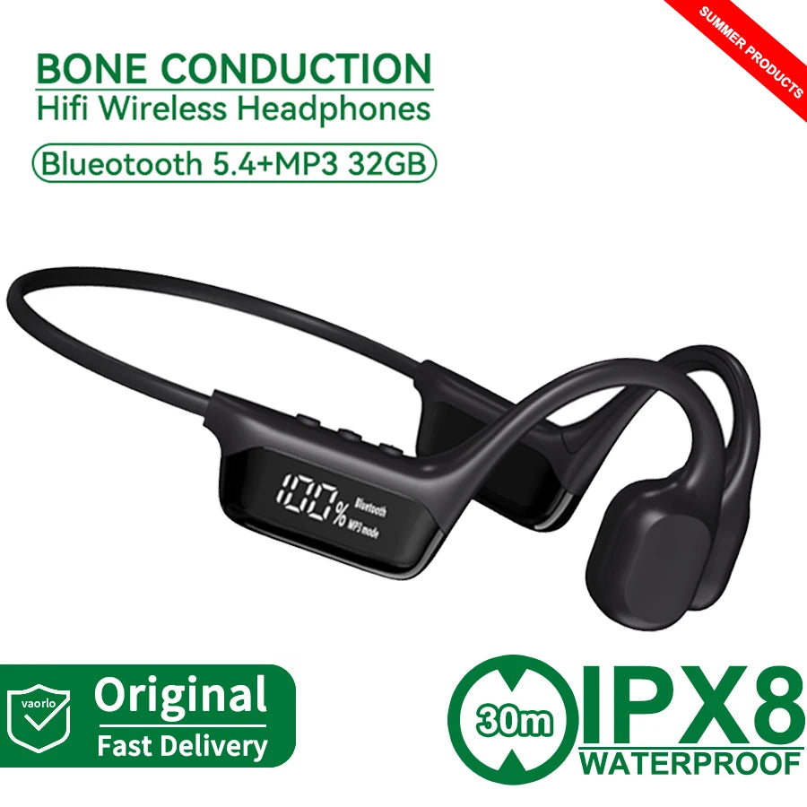 Auriculares de conducción ósea S10 Bluetooth 5.4 – Inalámbricos, impermeables IPX8, con MP3 y 32GB