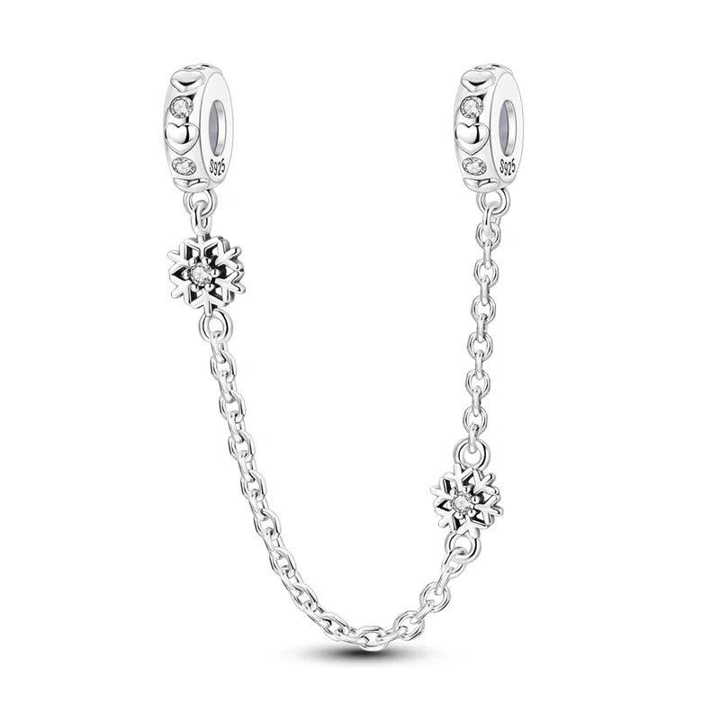 Charm de seguridad en plata 925 – Serie copo de nieve, luna, estrella, corazón y moño para pulseras tipo Pandora