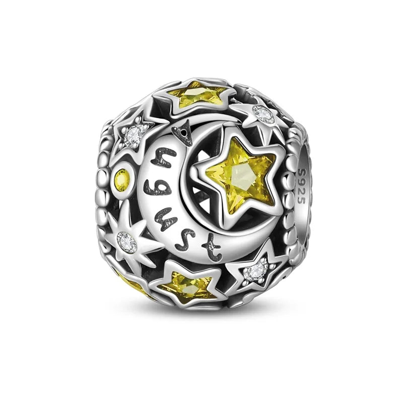 Charm de Plata 925 con Piedra de Nacimiento – Bead Brillante para Pulsera, Regalo de Cumpleaños Mujer