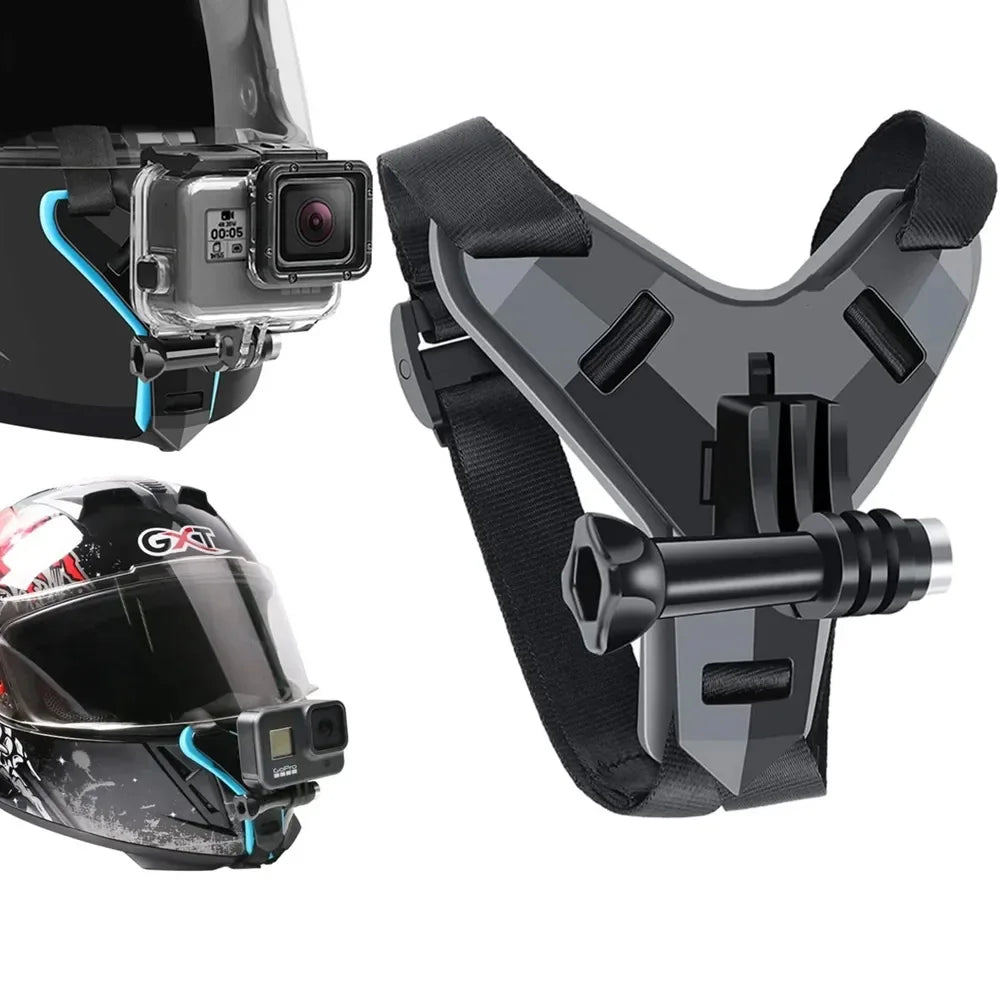 Soporte de correa para casco con montura de barbilla – Compatible con GoPro Hero 12/11/10/9/8/7/6/5/4 y cámaras de acción deportivas