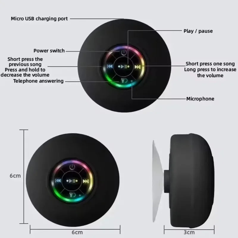 Mini Altavoz Bluetooth Portátil Impermeable con Ventosa | Parlante Estéreo Inalámbrico IPX4 para Baño, Ducha, Cocina y Deporte
