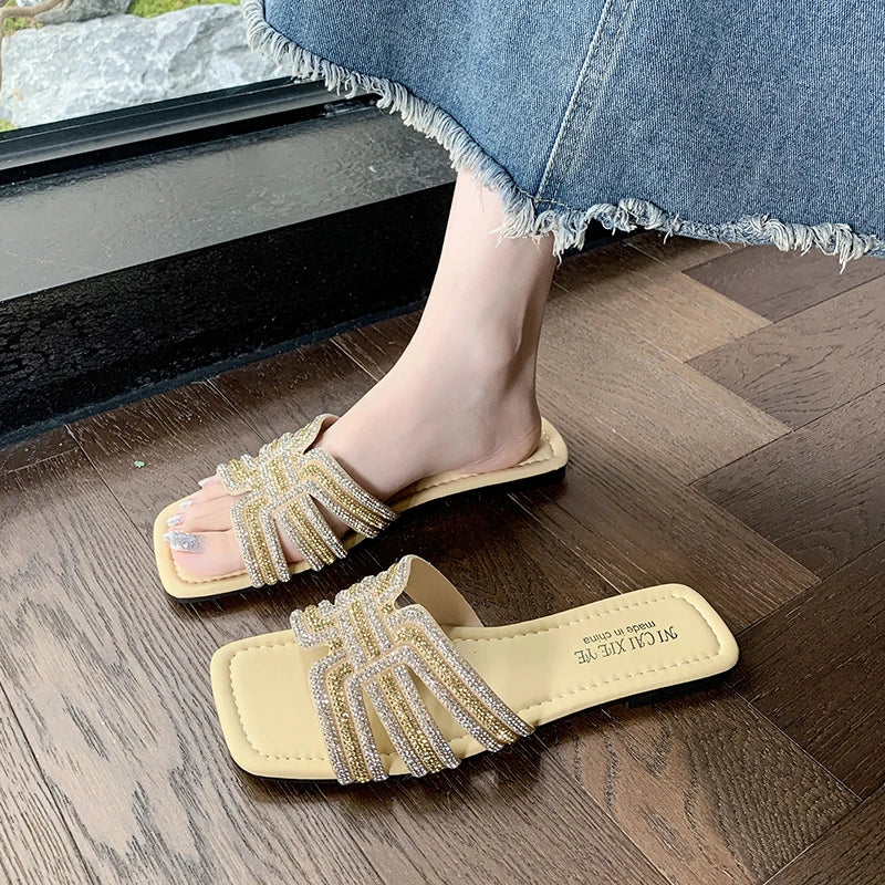 Sandalias Mujer 2025 | Slippers de Verano con Rhinestones y Tacón Plano