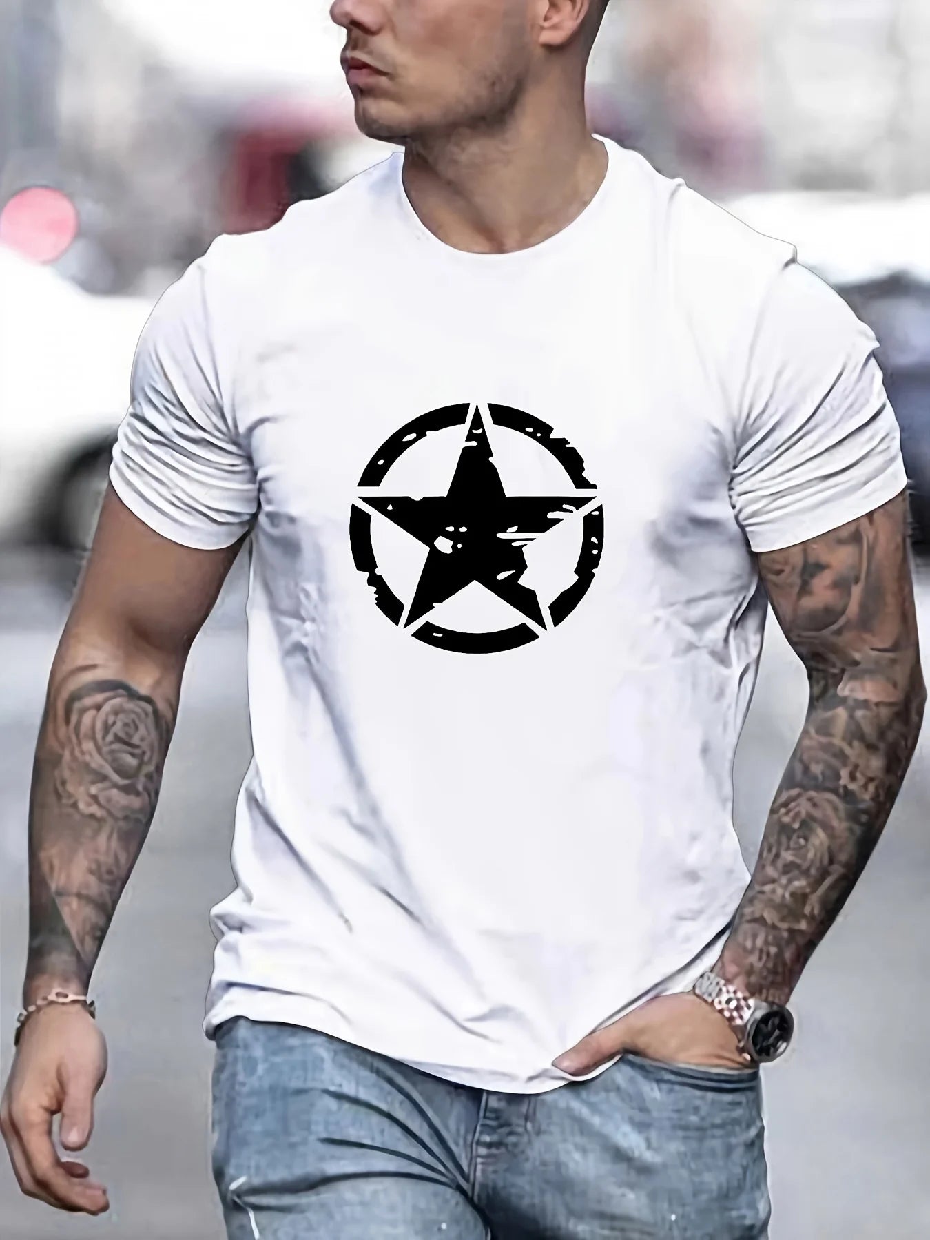 Camiseta Oversize de Algodón 100% para Hombre | Estampado Estrella, Casual y Deportiva de Verano