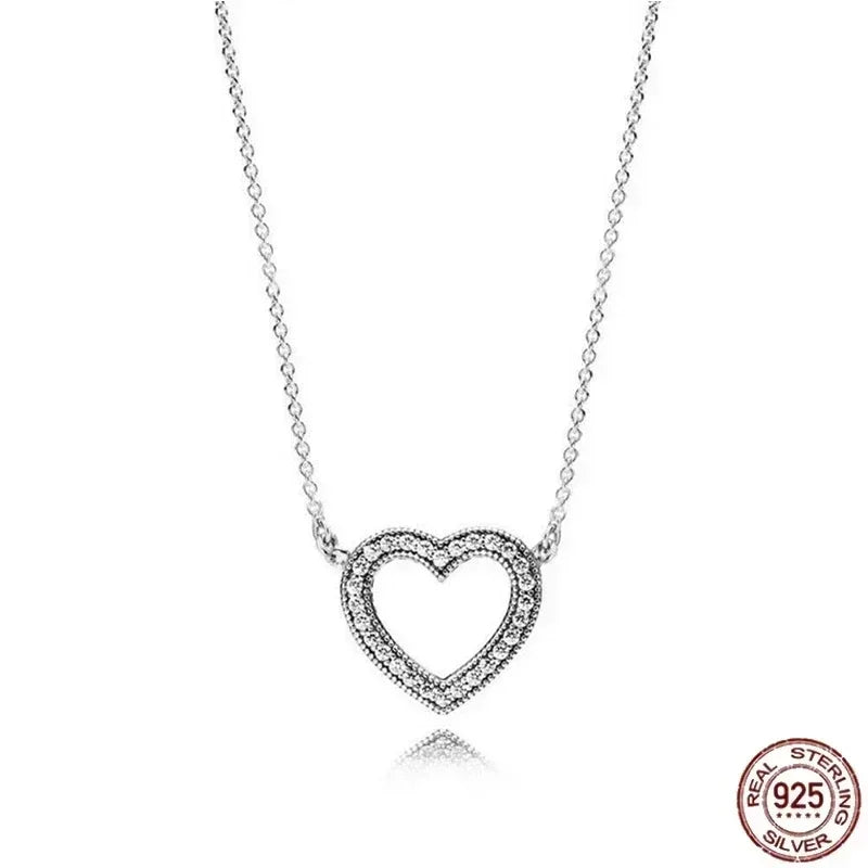 Collar colgante corazón redondo plata 925 – Dije clásico brillante compatible Pandora