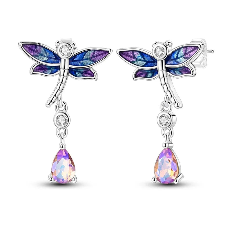 Aretes Primavera Plata 925 | Abeja, Flor y Mariposa | Aros Dobles Mujer
