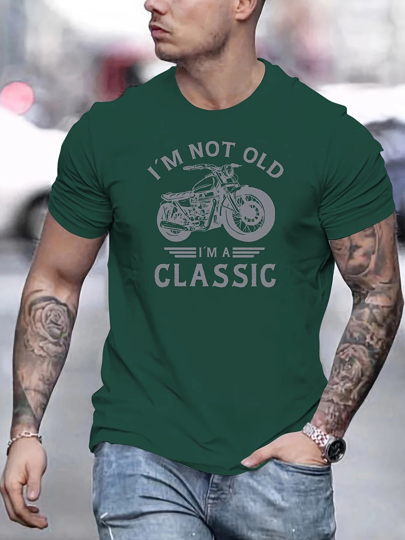 Camiseta Oversize de Verano 100% Algodón para Hombre | Estilo Motociclista con Estampado Clásico y Cuello Redondo