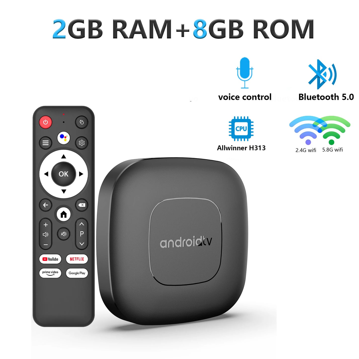 Mortal T1 Smart TV Box Android 14 WIFI6 4K HDR Bluetooth Home Theater con Control de Voz