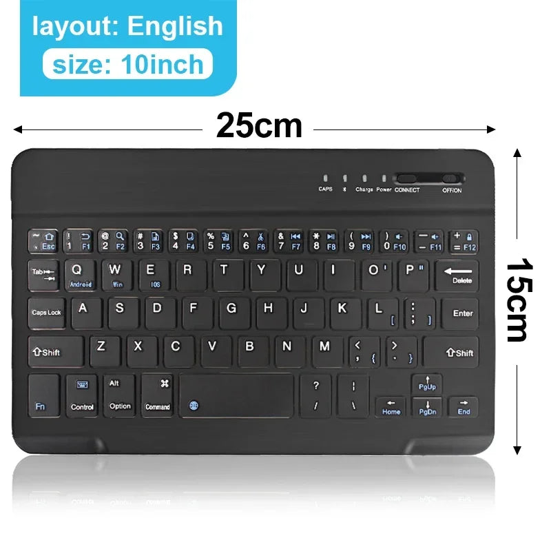 Teclado Bluetooth Universal para iPad, Samsung, Xiaomi y Tablets – Teclado Inalámbrico Portátil 7/10” con Batería Recargable