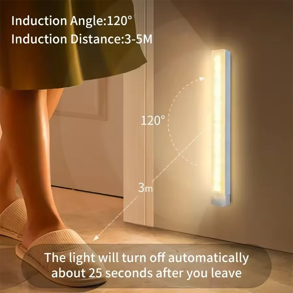 Barra de Luz LED con Sensor de Movimiento Recargable – 10/20/30/50cm, Luz Nocturna Portátil para Cocina, Armarios y Dormitorio