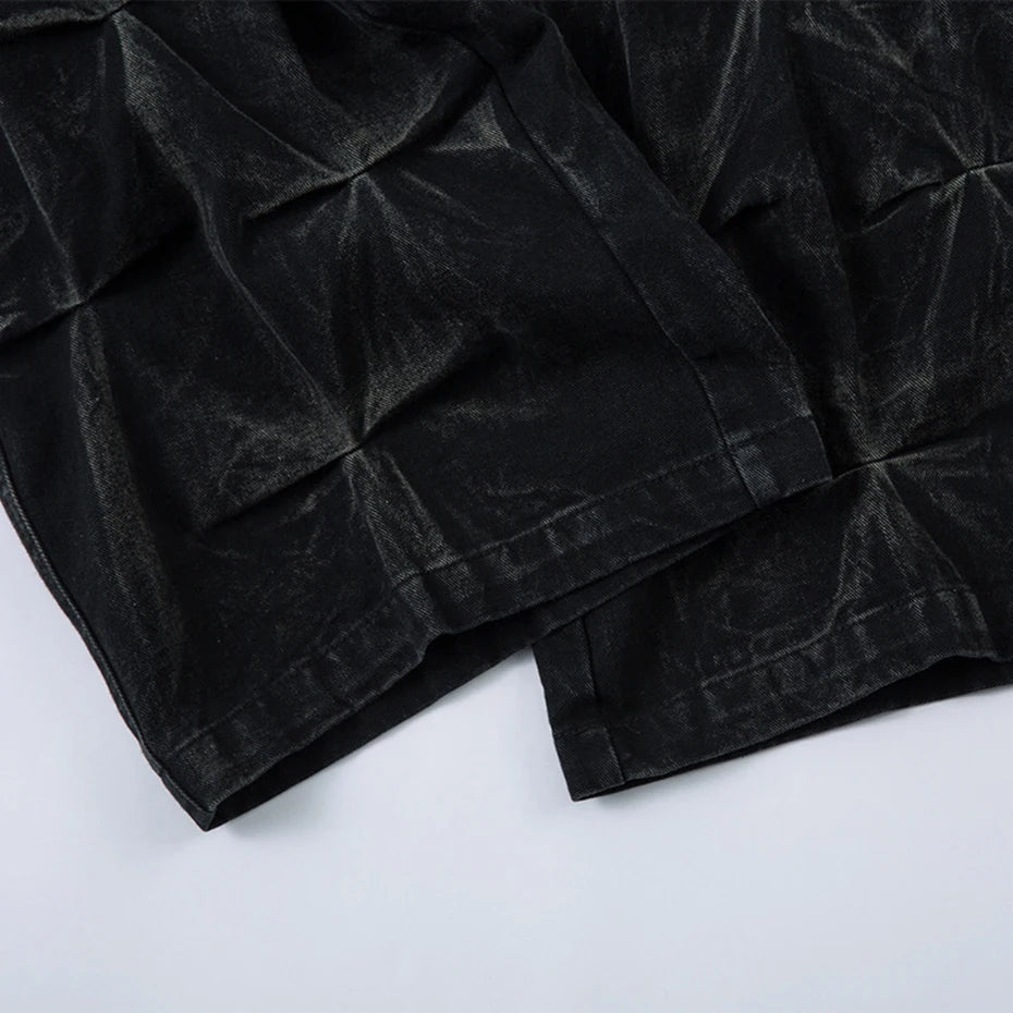 Jeans Negros Baggy Hombre | Pantalón Vaquero Plisado Streetwear Hip Hop Harajuku Oversize 2025