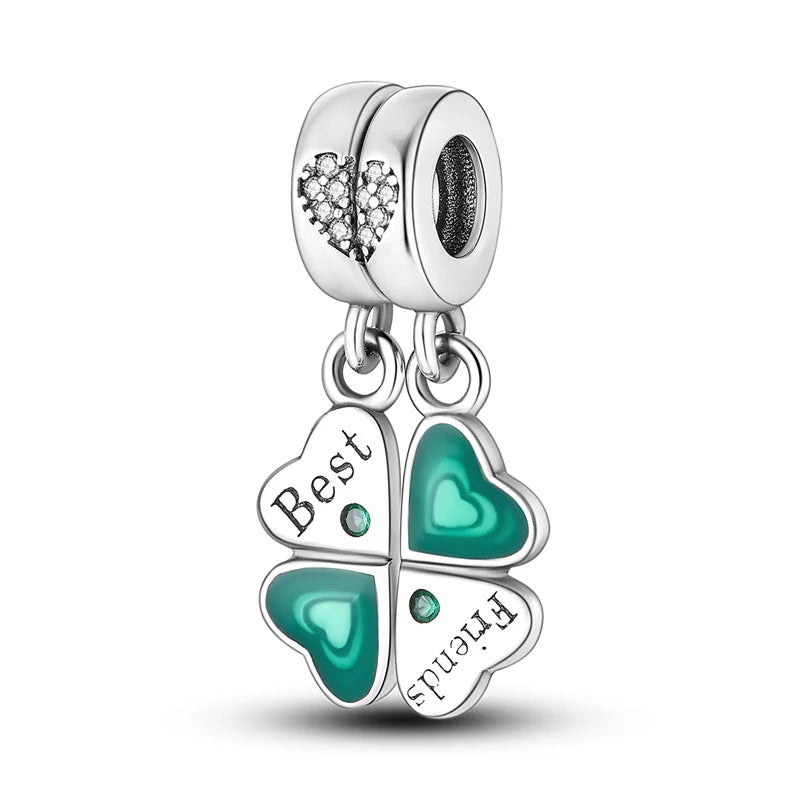 Charm de Plata S925 Mariquita de Siete Puntos y Trébol de la Suerte – Abalorio Colorido y Brillante para Pulseras Originales